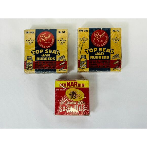 Lot of Vintage NOS Mixer Cover, Ball Top Seal Jar Rubbers, No. 63 Thrift Lids - Picture 8 of 11